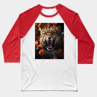 Floral Jaguar Roar 2 Baseball T-Shirt